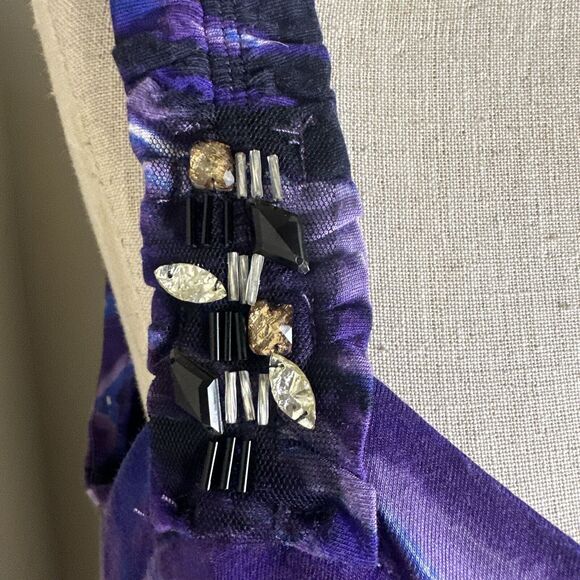 Daisy Fuentes Purple Watercolor Tye Die Embellished Shoulder Top Sz Large EUC - Picture 4 of 11